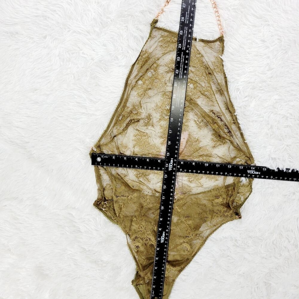 Olive Lace Halter Neck Teddy Bodysuit Chain Detail Brazilian Back - Picture 6 of 7